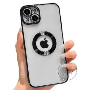 Black 6D Chrome Logo Cut Transparent Case for Apple iphone 13