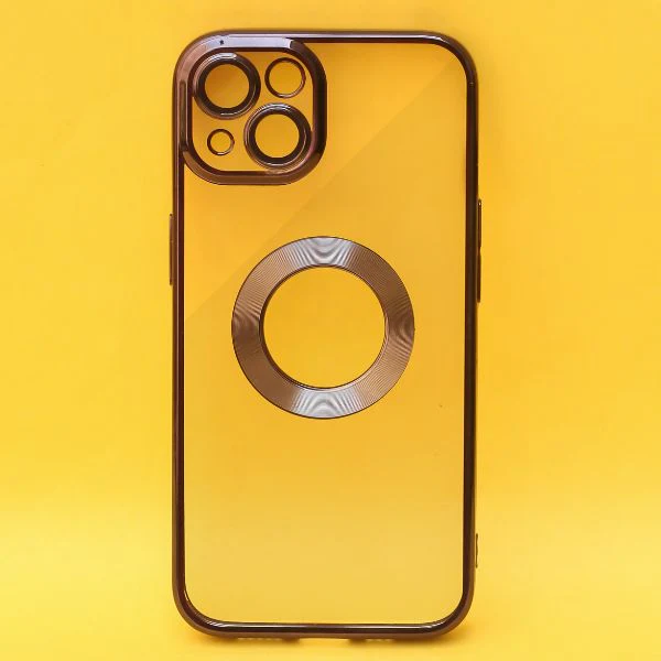 Black 6D Chrome Logo Cut Transparent Case for Apple iphone 13 - Image 2