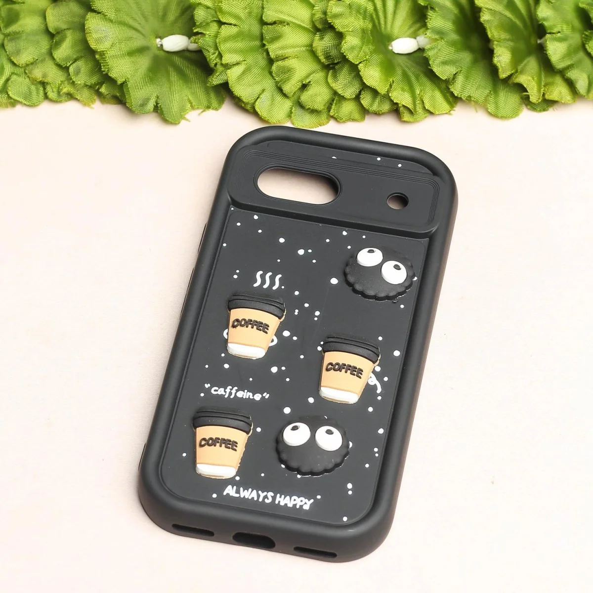 Black COFFEE (ALWAYS HAPPY) Silicone case for Google Pixel 7a - Image 2