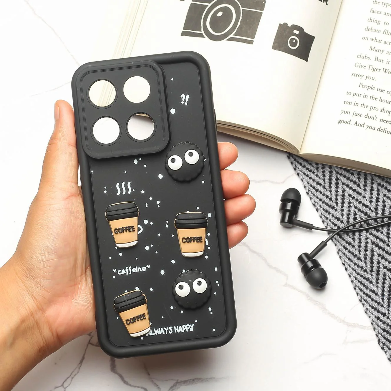 Black COFFEE (ALWAYS HAPPY) Silicone case for Motorola Edge 60 Fusion - Image 2