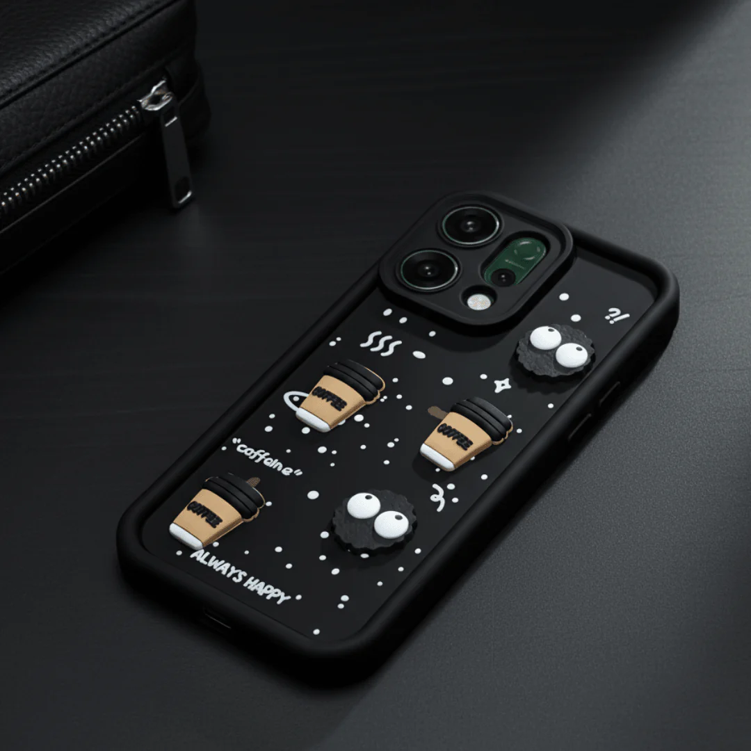 Black COFFEE (ALWAYS HAPPY) Silicone case for Oppo Reno 14