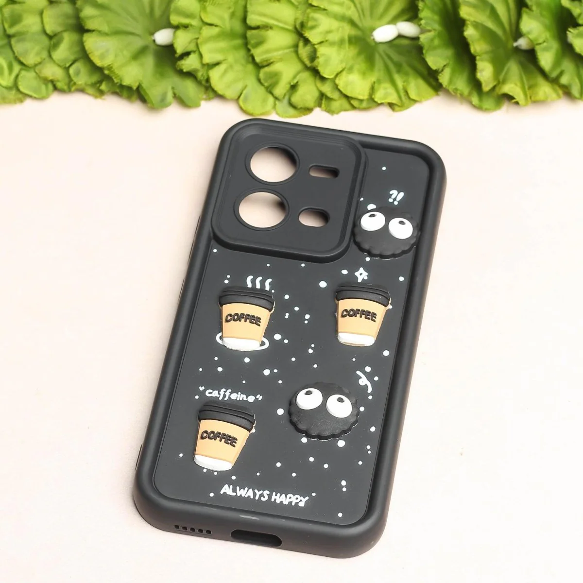 Black COFFEE (ALWAYS HAPPY) Silicone case for Vivo V25 - Image 2