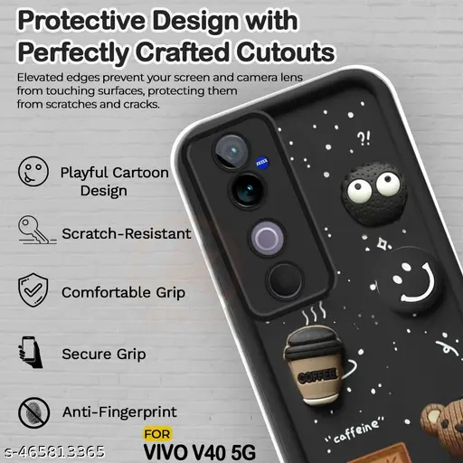 Black COFFEE (ALWAYS HAPPY) Silicone case for Vivo V40 - Image 3