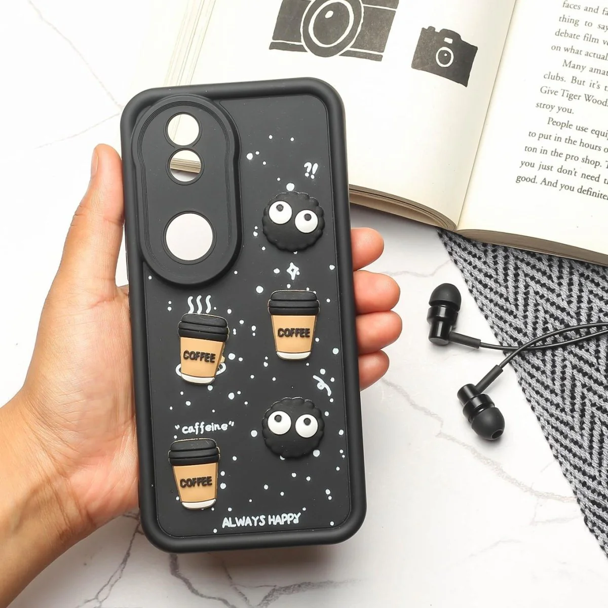 Black COFFEE (ALWAYS HAPPY) Silicone case for Vivo V50