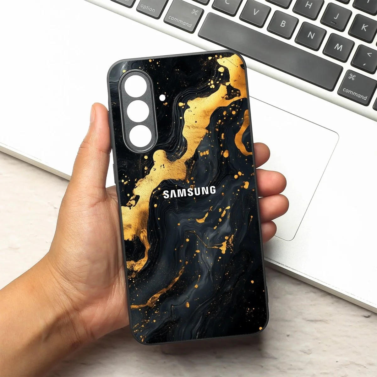 Black Gold Blaze metal back case for Samsung A55