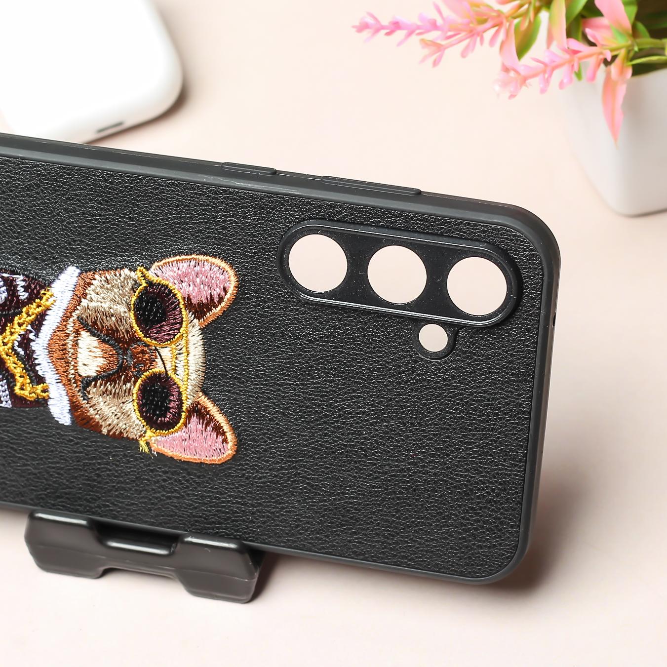 Black Leather Brown Bulldog Camera Ornamented for Samsung S23 FE - Image 3