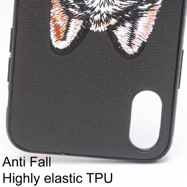 Black Leather Brown Fox Ornamented for Apple iPhone Xs Max - Image 3