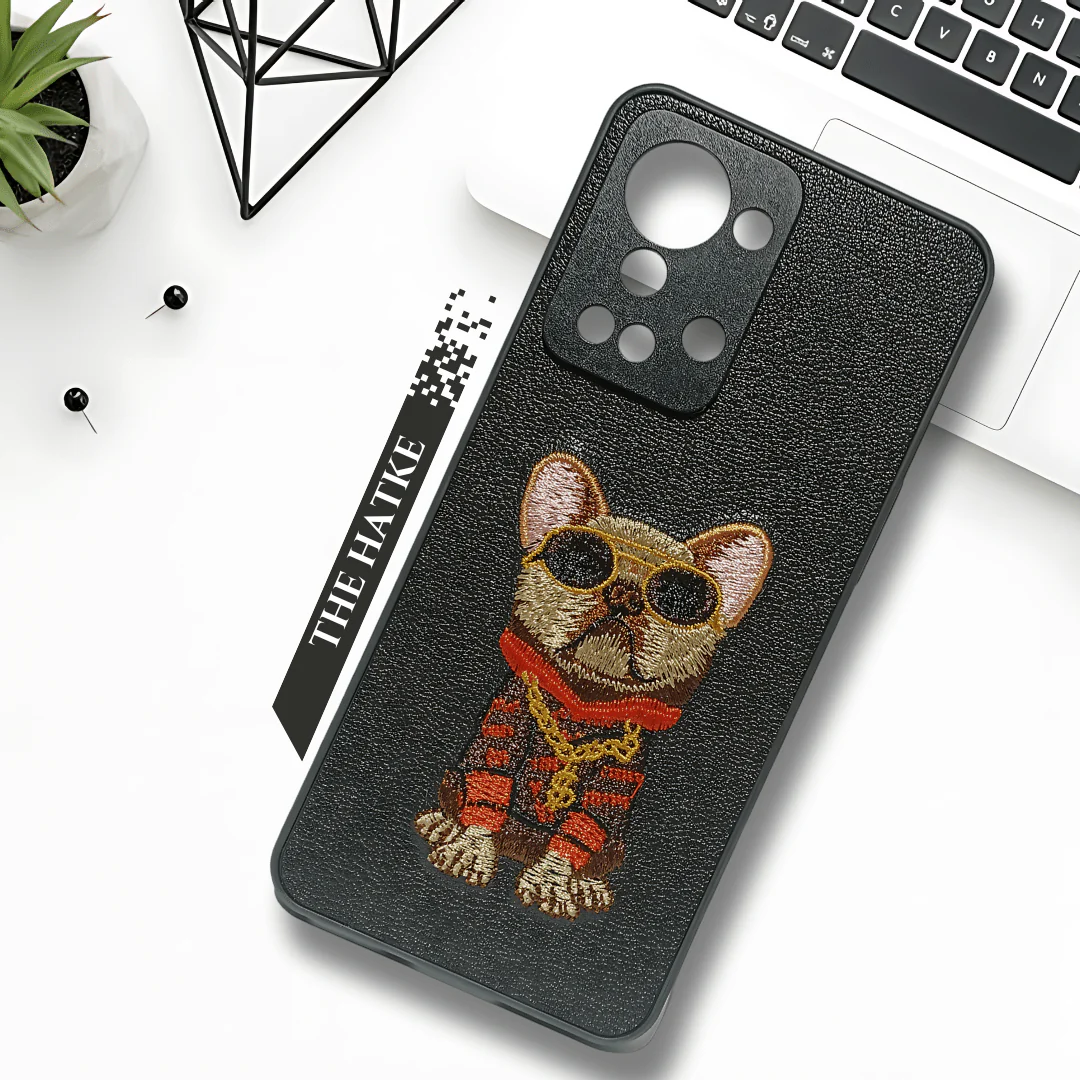 Black Leather Bulldog Camera Ornamented for Oneplus Nord 2T