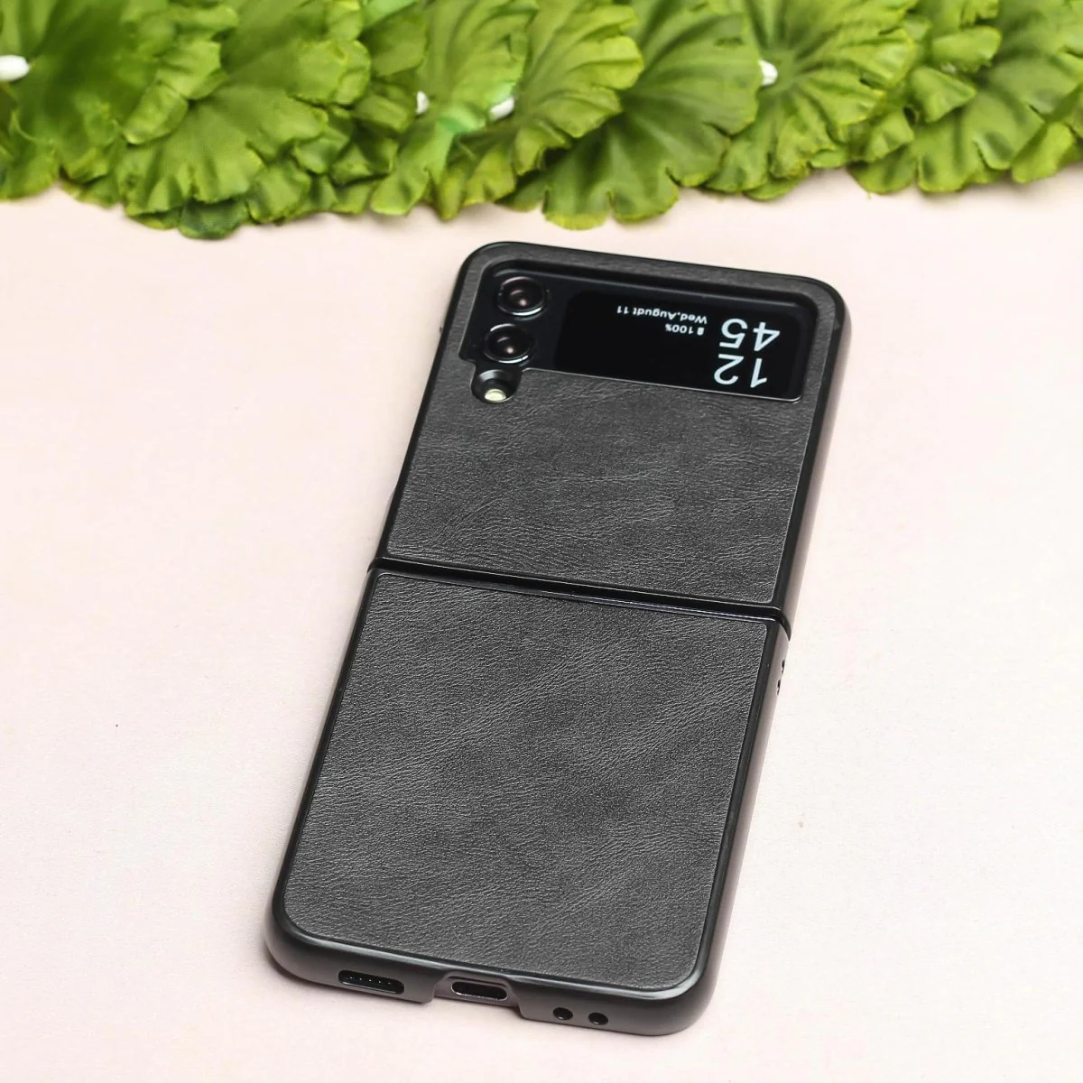 Black Leather Case for Samsung Galaxy Z FLIP 3 - Image 2