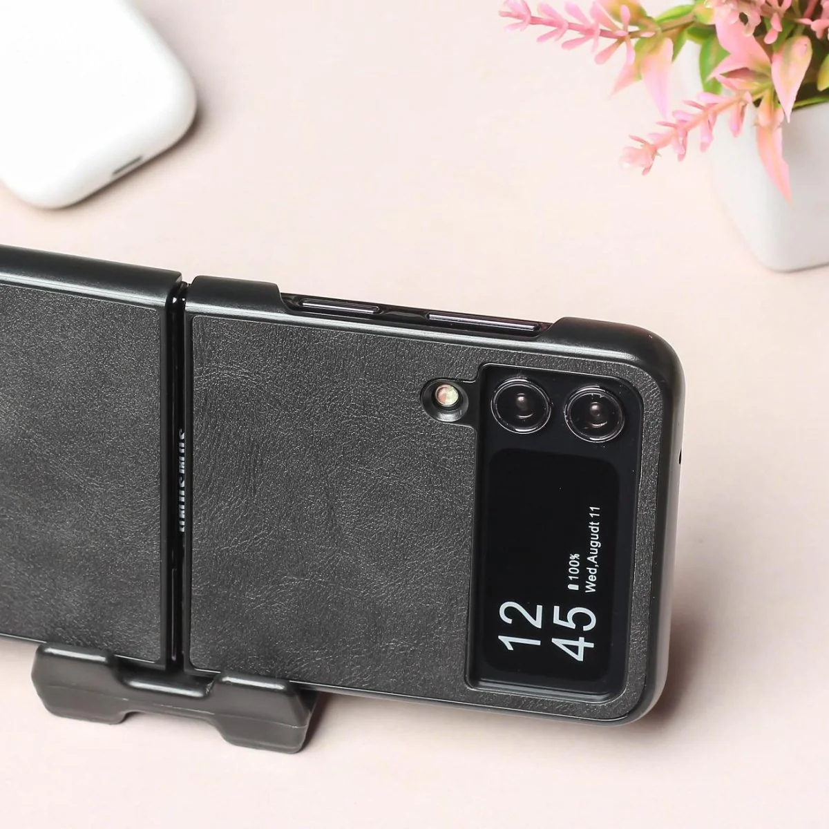 Black Leather Case for Samsung Galaxy Z FLIP 3 - Image 4
