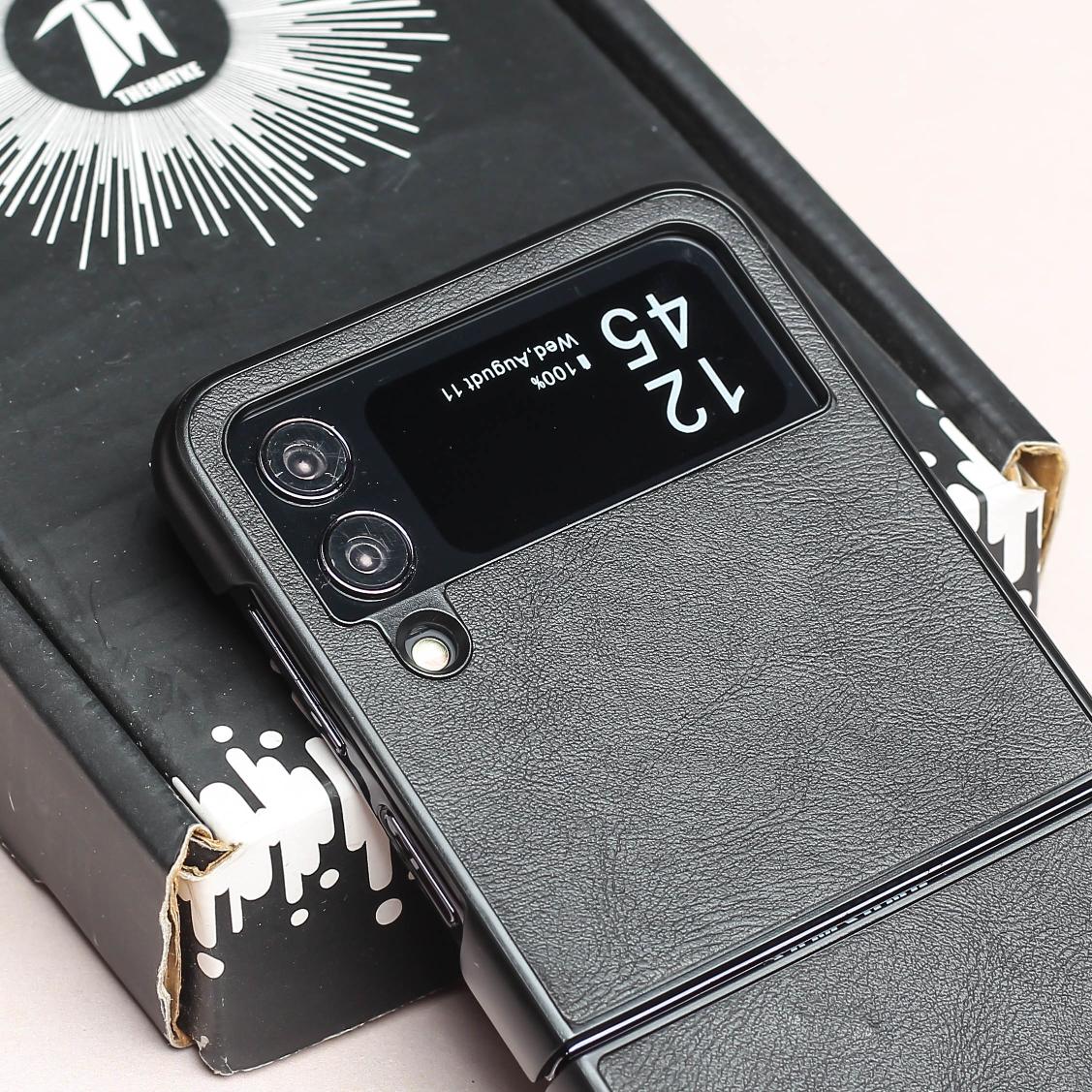 Black Leather Case for Samsung Galaxy Z FLIP 4 - Image 5