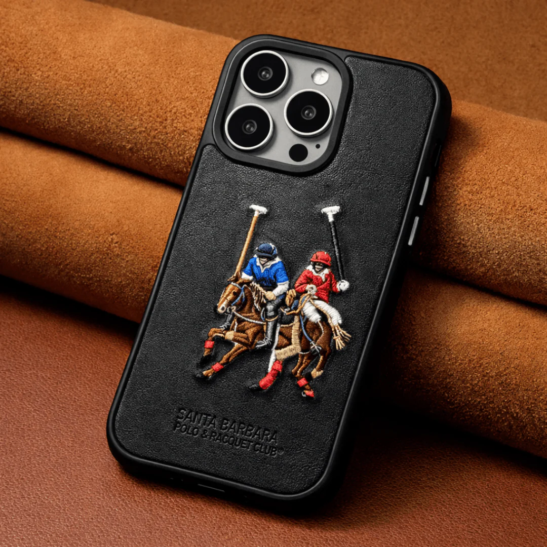 Black Leather Colorfull Dual Horse Ornamented for Apple iPhone 14 Pro