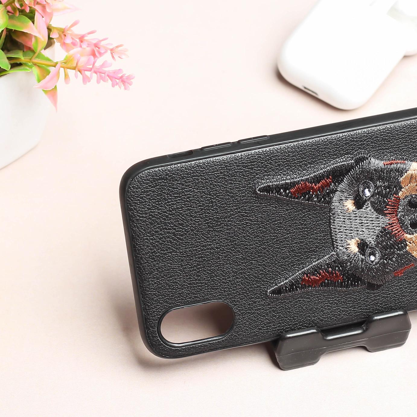 Black Leather Doberman Ornamented for Apple Iphone X/XS - Image 3