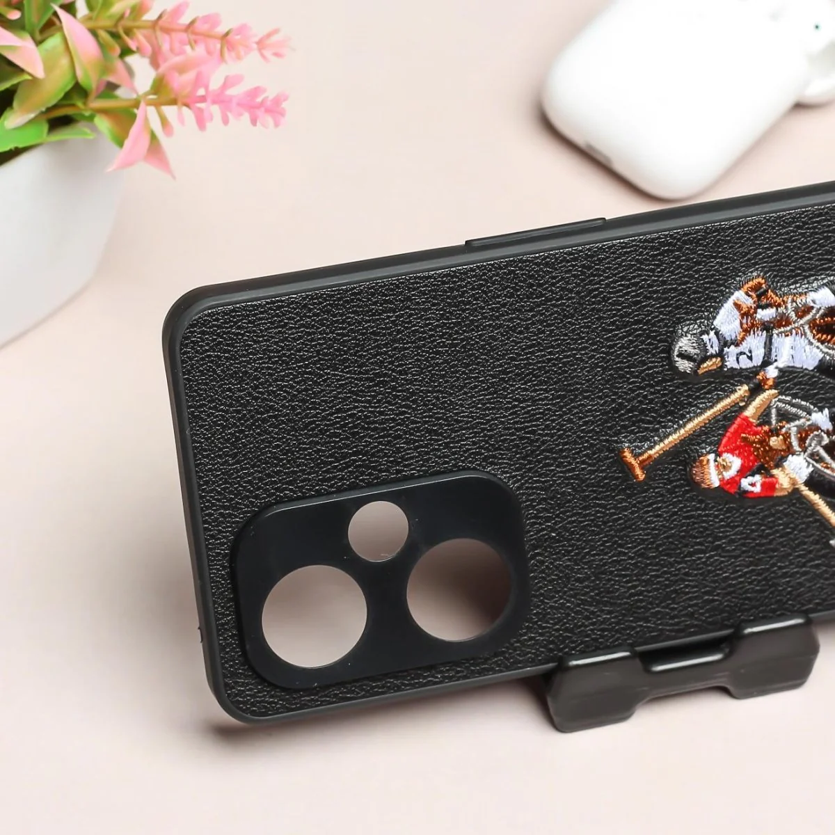 Black Leather Dual Horse Rider Camera Ornamented for Oneplus Nord CE 3 Lite - Image 3