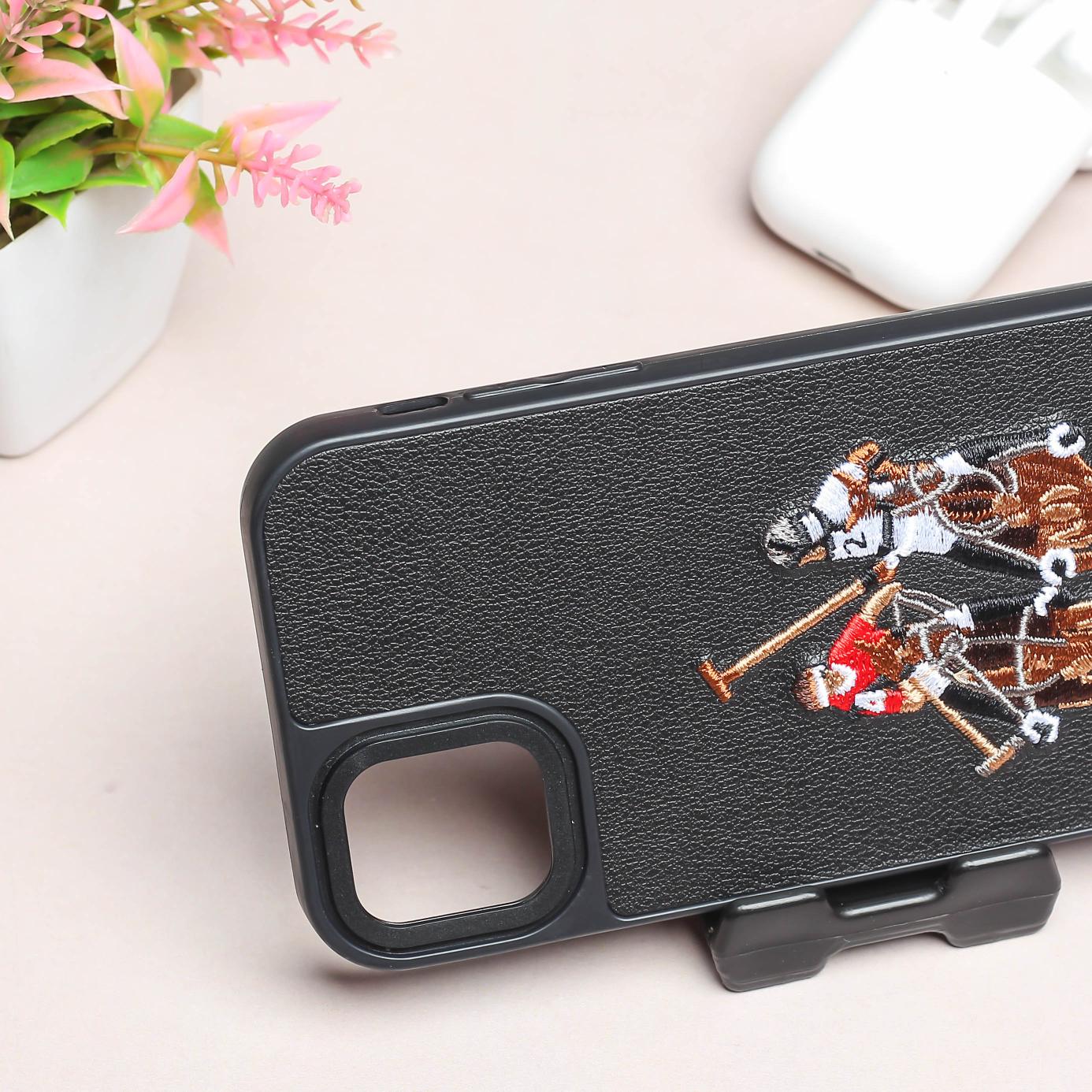 Black Leather Dual Horse rider Ornamented for Apple iPhone 11 - Image 3