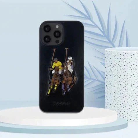 Black Leather Dual Horse rider Ornamented for Apple iPhone 11 Pro