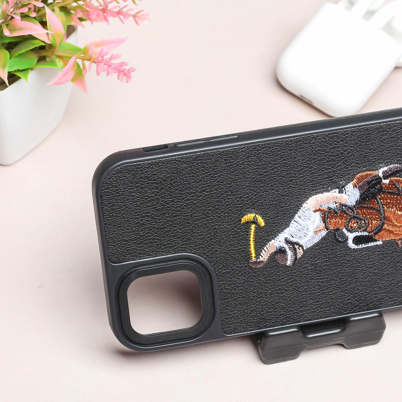 Black Leather Horse rider Ornamented for Apple iPhone 11 - Image 3