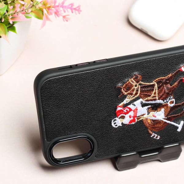 Black Leather Horse rider Ornamented for Apple iPhone Xs Max - Image 2