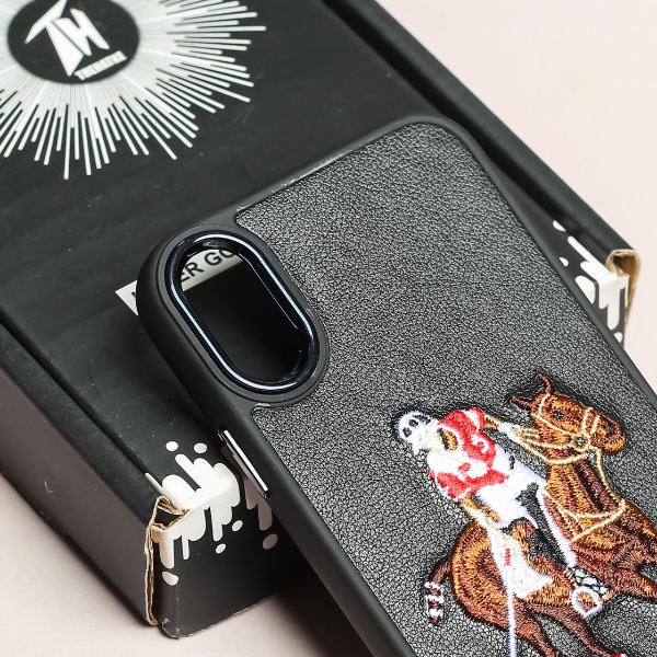 Black Leather Horse rider Ornamented for Apple iPhone Xs Max - Image 4