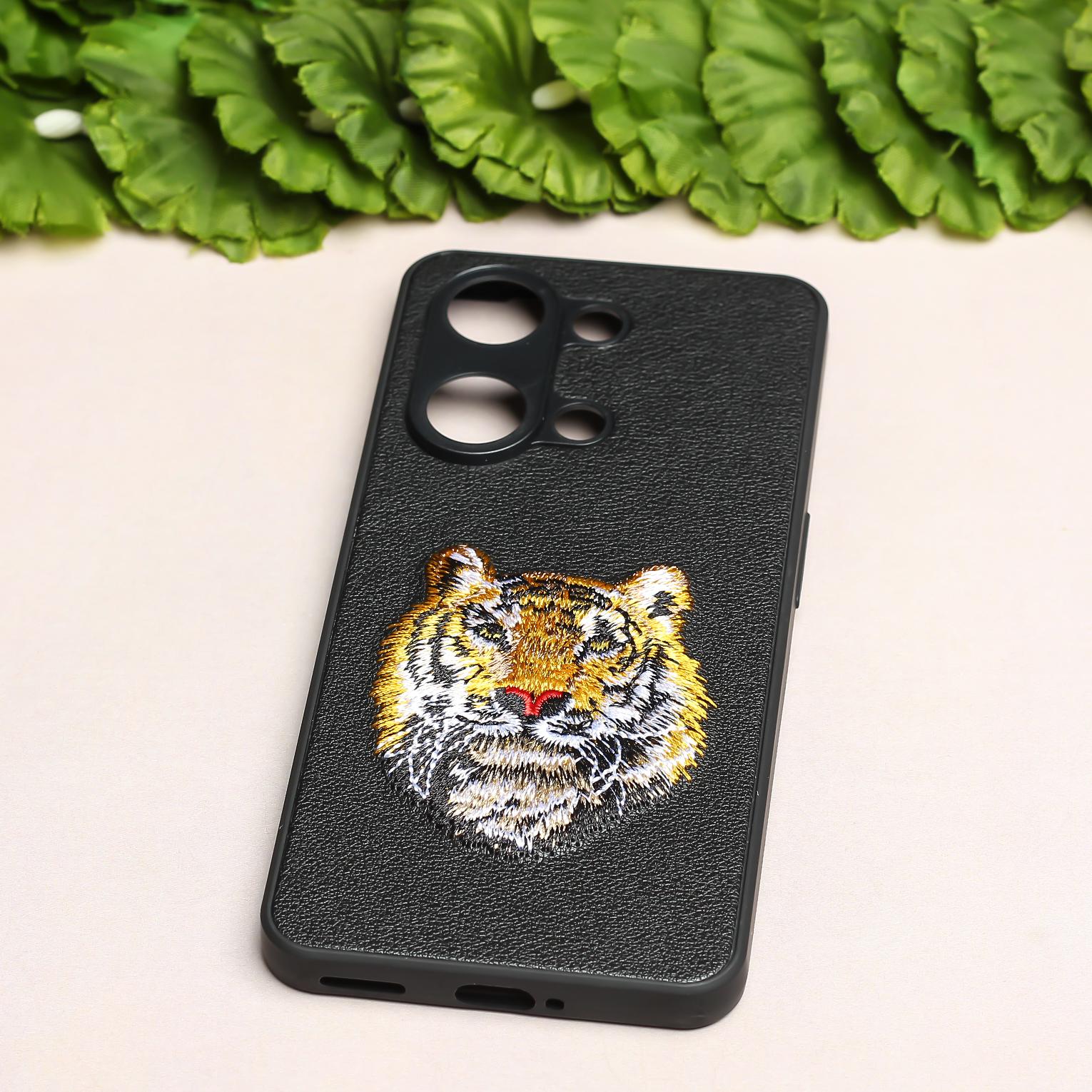 Black Leather Yellow Lion Ornamented for Oneplus Nord - Image 2