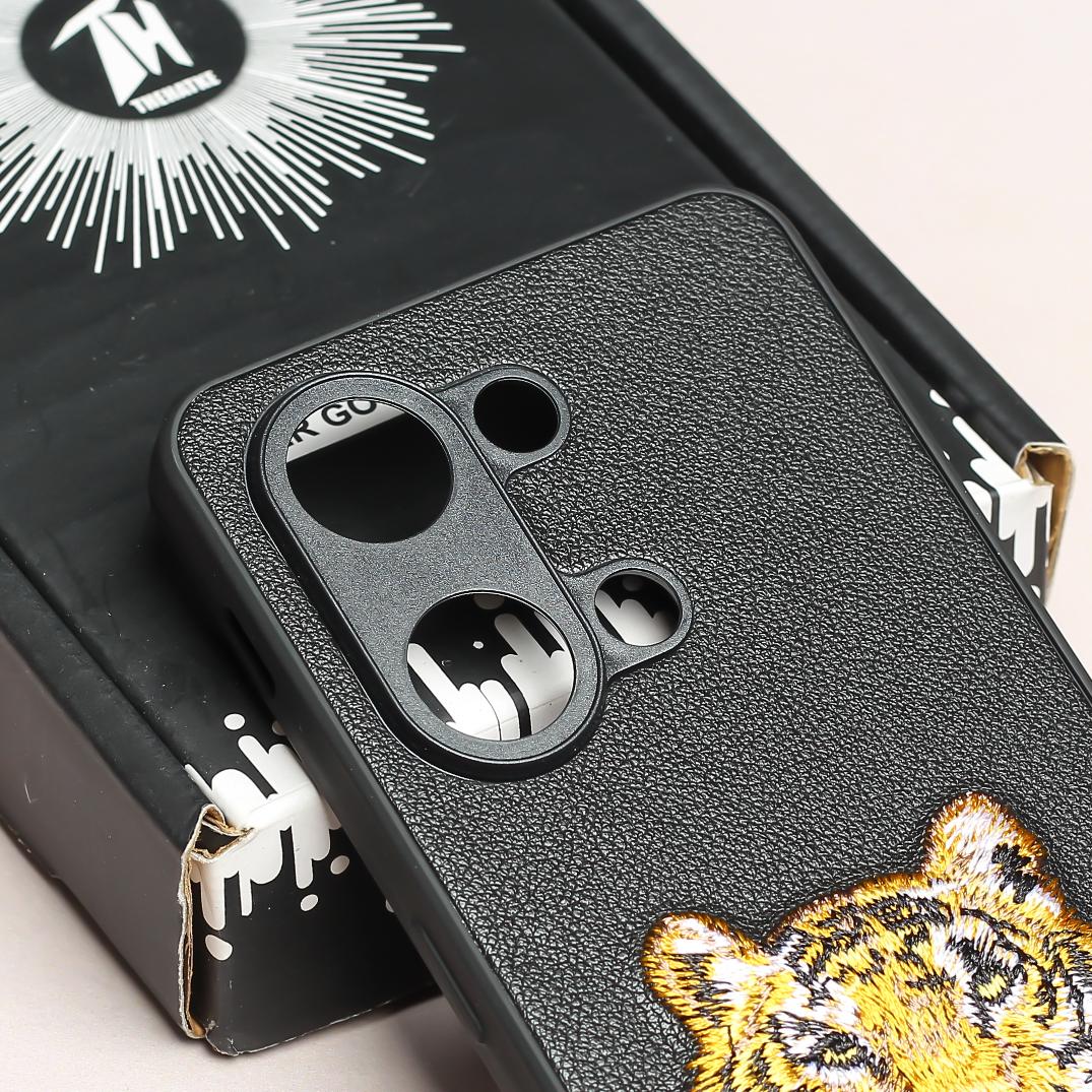 Black Leather Yellow Lion Ornamented for Oneplus Nord - Image 4