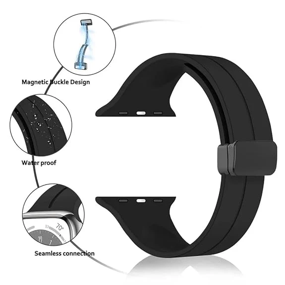 Black Magnetic Clasp Adjustable Strap For Apple Watch SERIES 8 (42mm/44mm/45mm/46mm/49mm) - Image 4