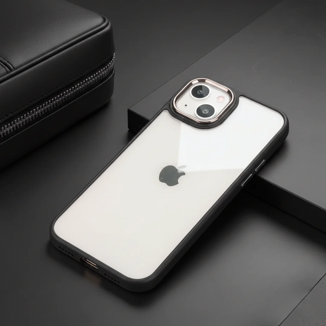 Black Metal Safe Transparent Case for Apple iPhone 13