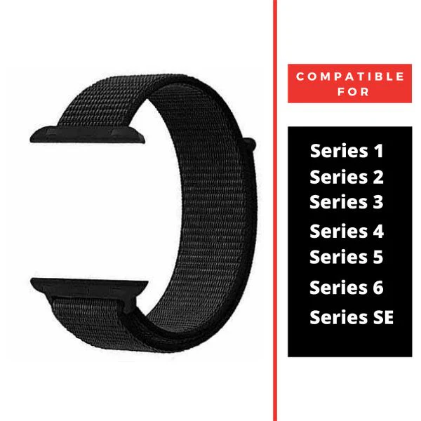 Black Nylon Strap For Apple Watch Series 3 (42mm/44mm/45mm/46mm/49mm)