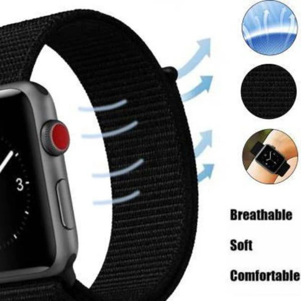 Black Nylon Strap For Apple Watch Series 4 (42mm/44mm/45mm/46mm/49mm) - Image 2