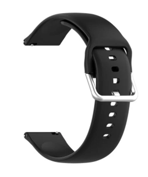 Black Plain Silicone Strap With Stainless steel Buckle For Smart Watch (22mm)