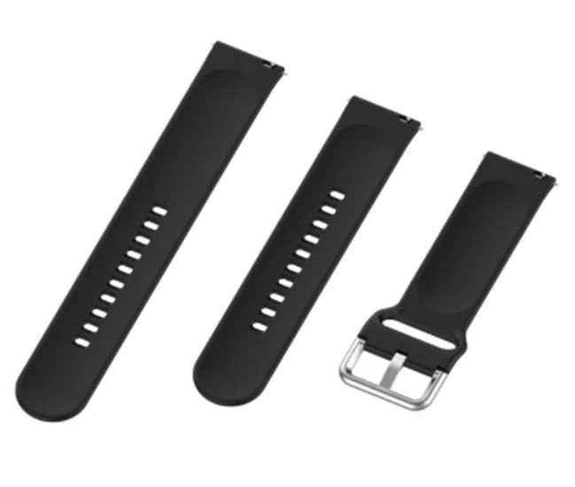 Black Plain Silicone Strap With Stainless steel Buckle For Smart Watch (22mm) - Image 3