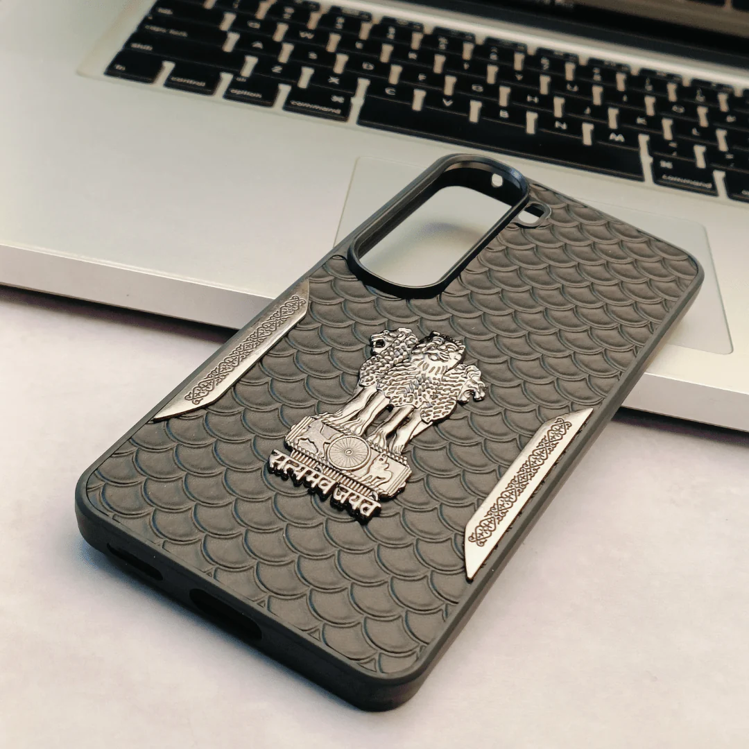 Black Satyameva Jayate embossed Leather Case for Vivo Y300 - Image 3