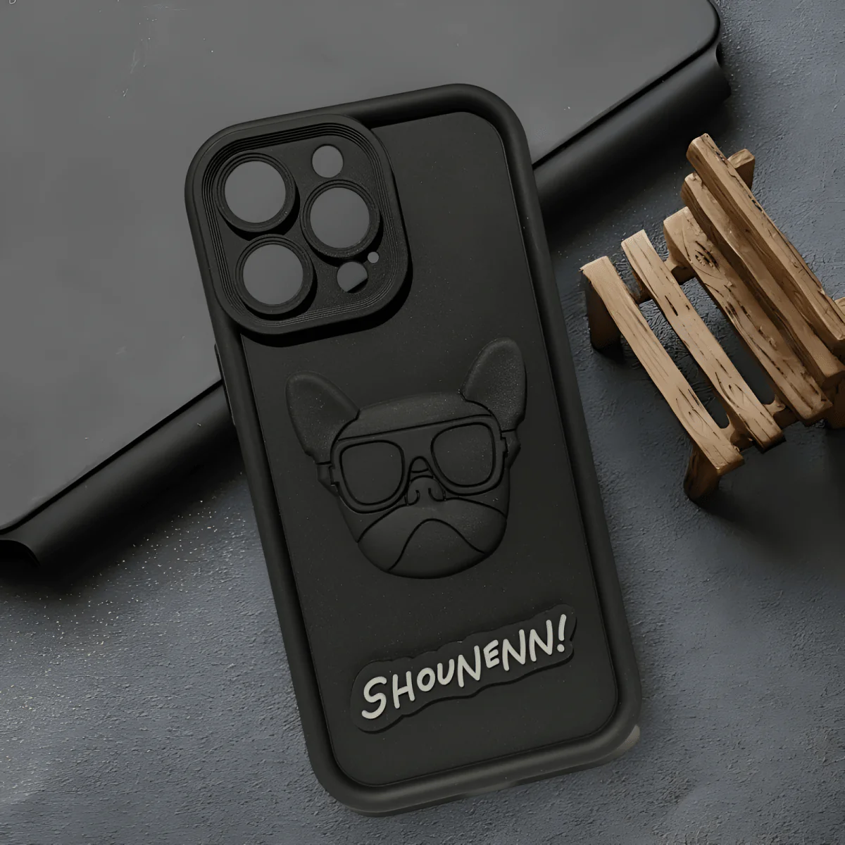 Black SHOUNENN BULLDOG Silicone case for Apple iphone 14 Pro