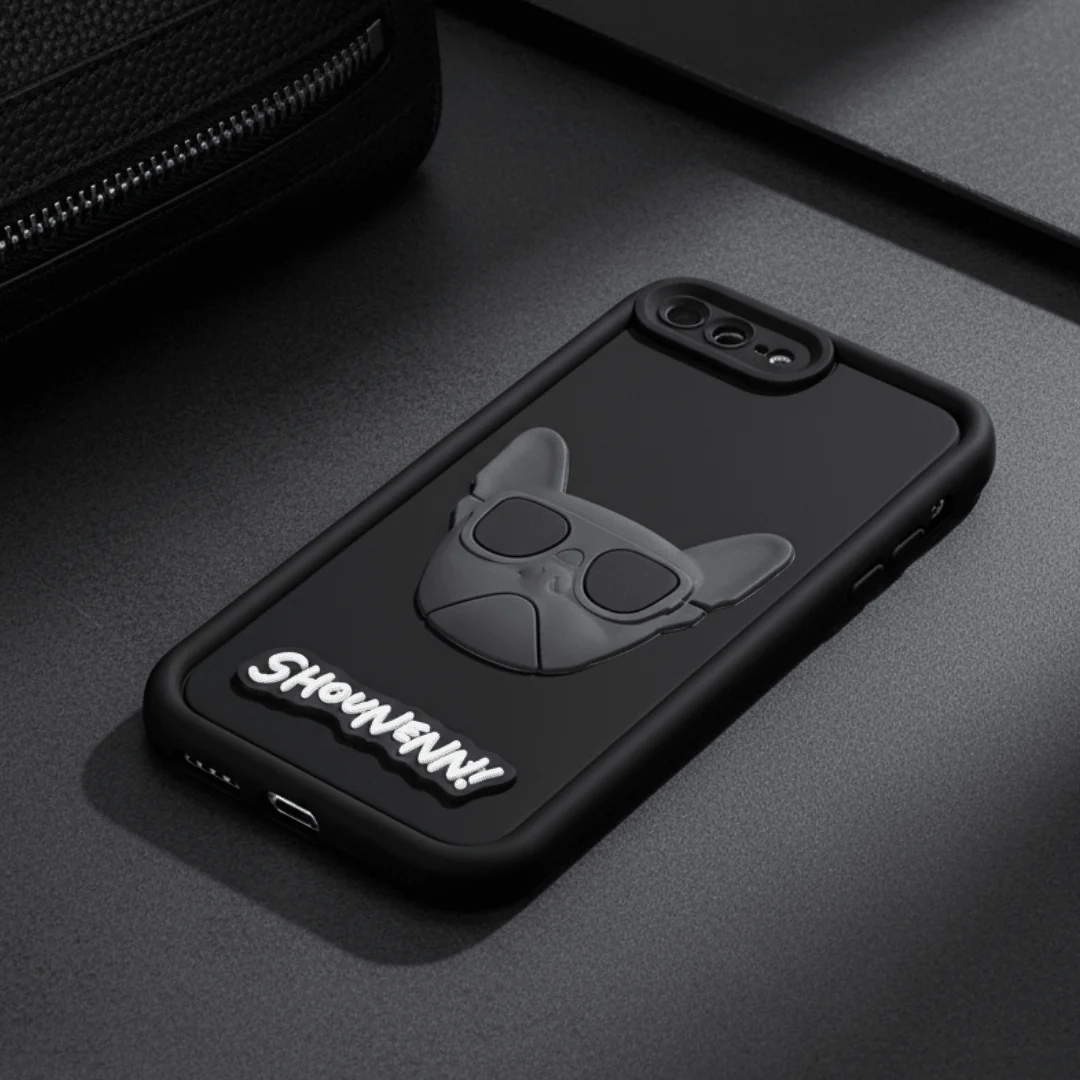 Black SHOUNENN BULLDOG Silicone case for Apple iphone 7 Plus