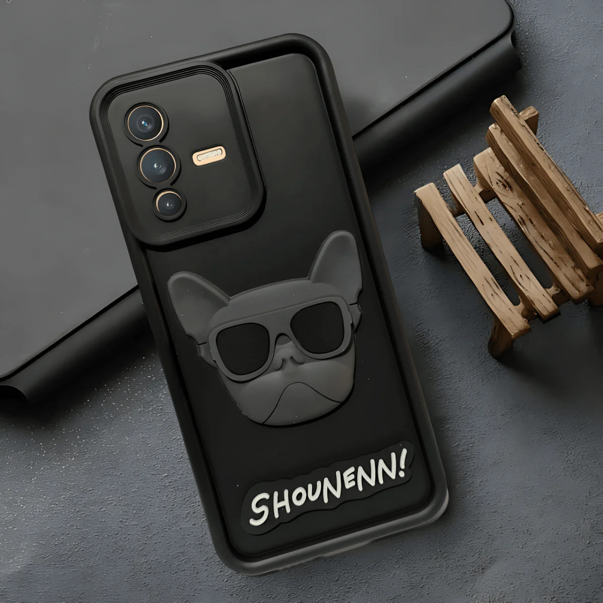Black SHOUNENN BULLDOG Silicone case for Vivo V23