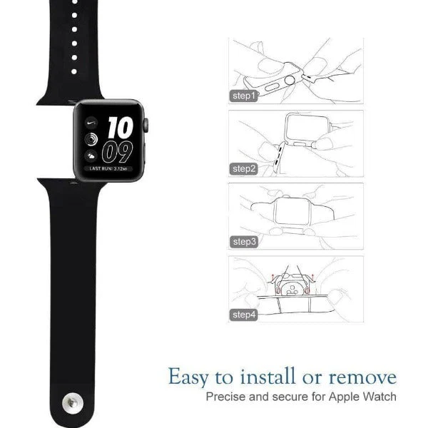 Black Plain Silicone Strap For Apple Watch Series 3 (38mm/40mm/41mm) - Image 4