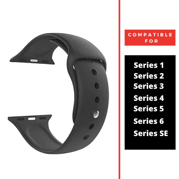 Black Plain Silicone Strap For Apple Watch Series SE GEN 2 (38mm/40mm/41mm)