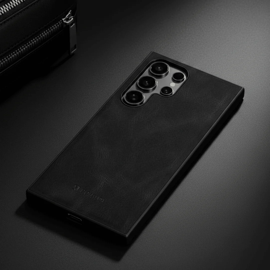 Black Standard Leather Case for Samsung S23 Ultra