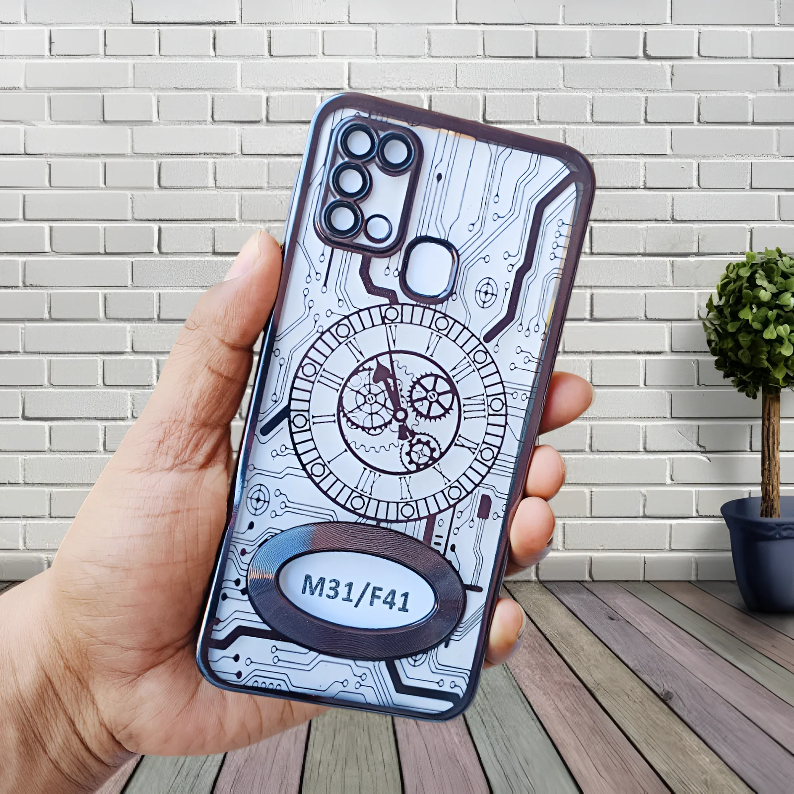 Black Watch Machine Logo Cut Transparent Case for Samsung M31