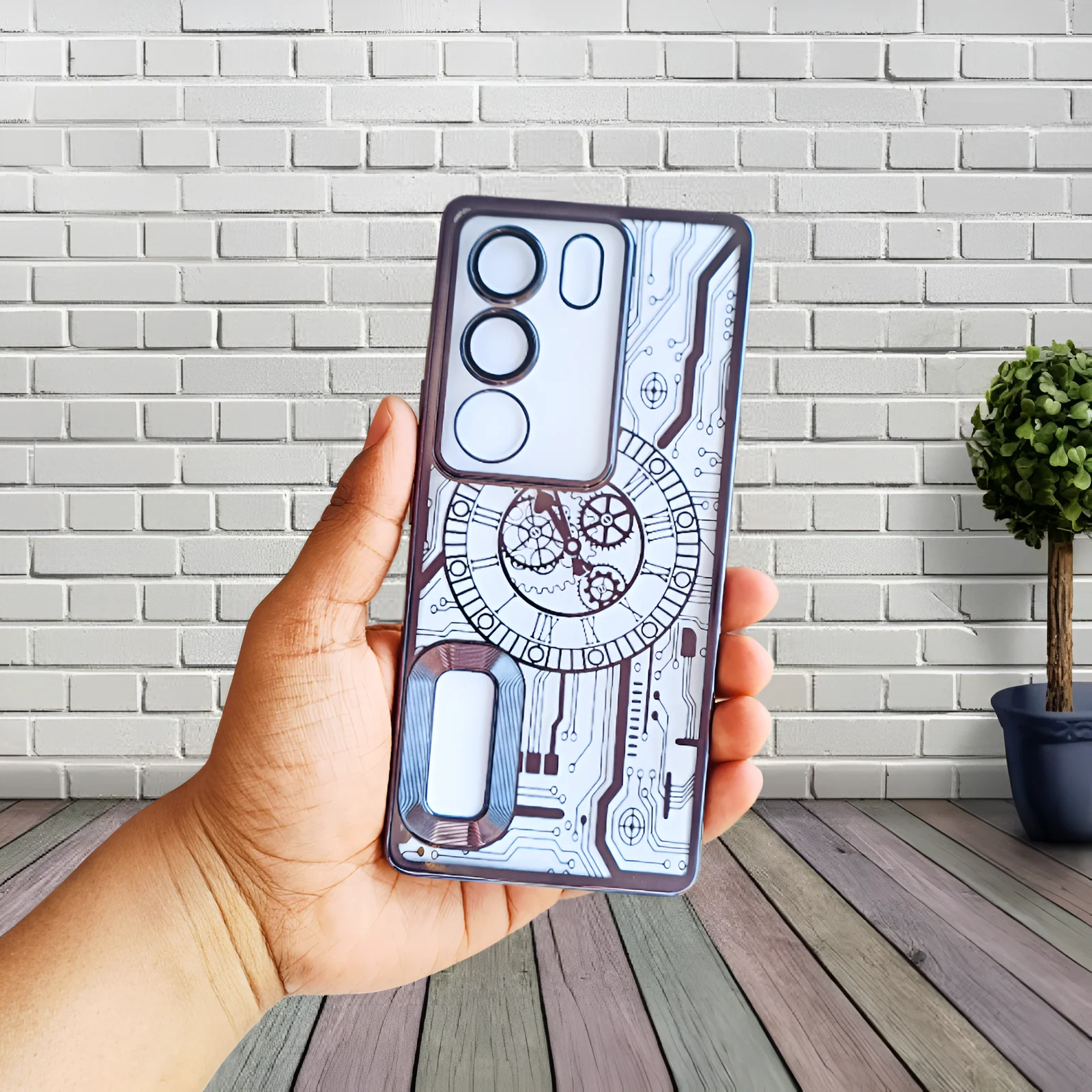 Black Watch Machine Logo Cut Transparent Case for Vivo V29 5G