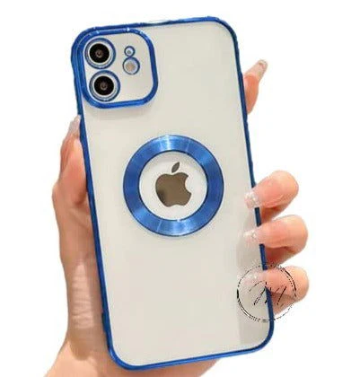 Blue 6D Chrome Logo Cut Transparent Case for Apple iphone 12
