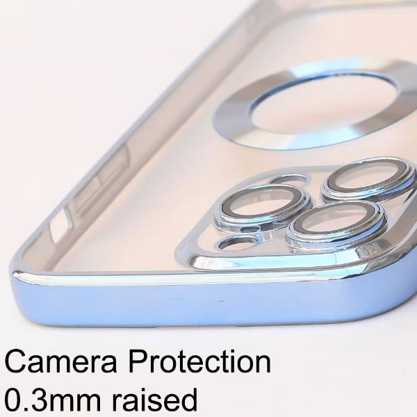 Blue 6D Chrome Logo Cut Transparent Case for Apple iphone 15 Pro Max - Image 6