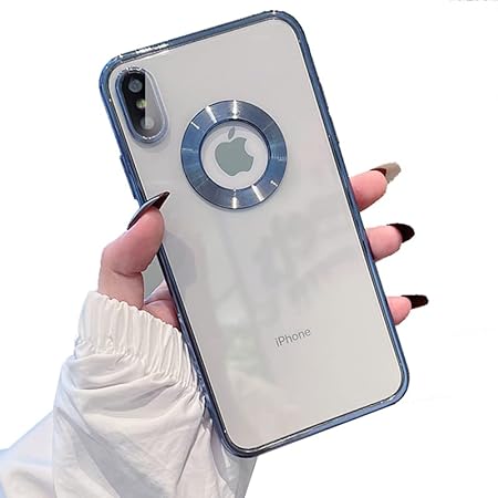 Blue 6D Chrome Logo Cut Transparent Case for Apple iphone X/Xs