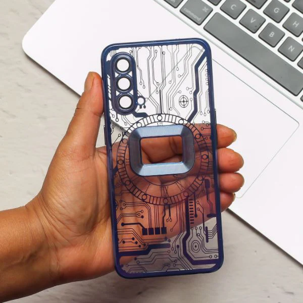 Blue 6D Chrome Logo Cut Transparent Case for Oneplus Nord CE - Image 2