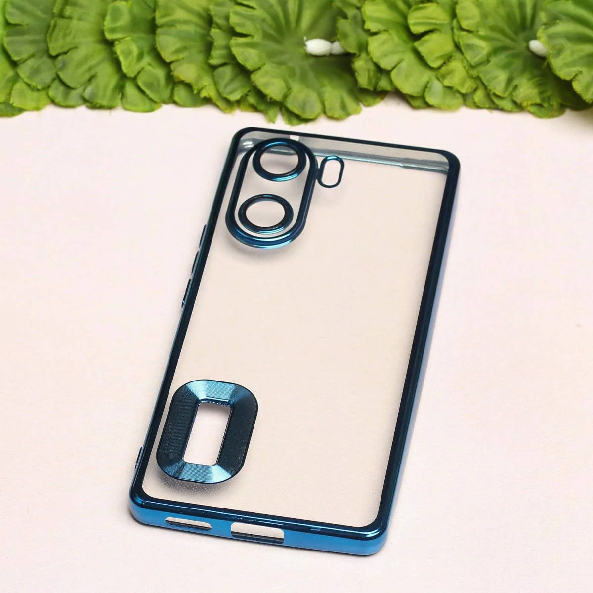 Blue 6D Chrome Logo Cut Transparent Case for Vivo V29E - Image 2
