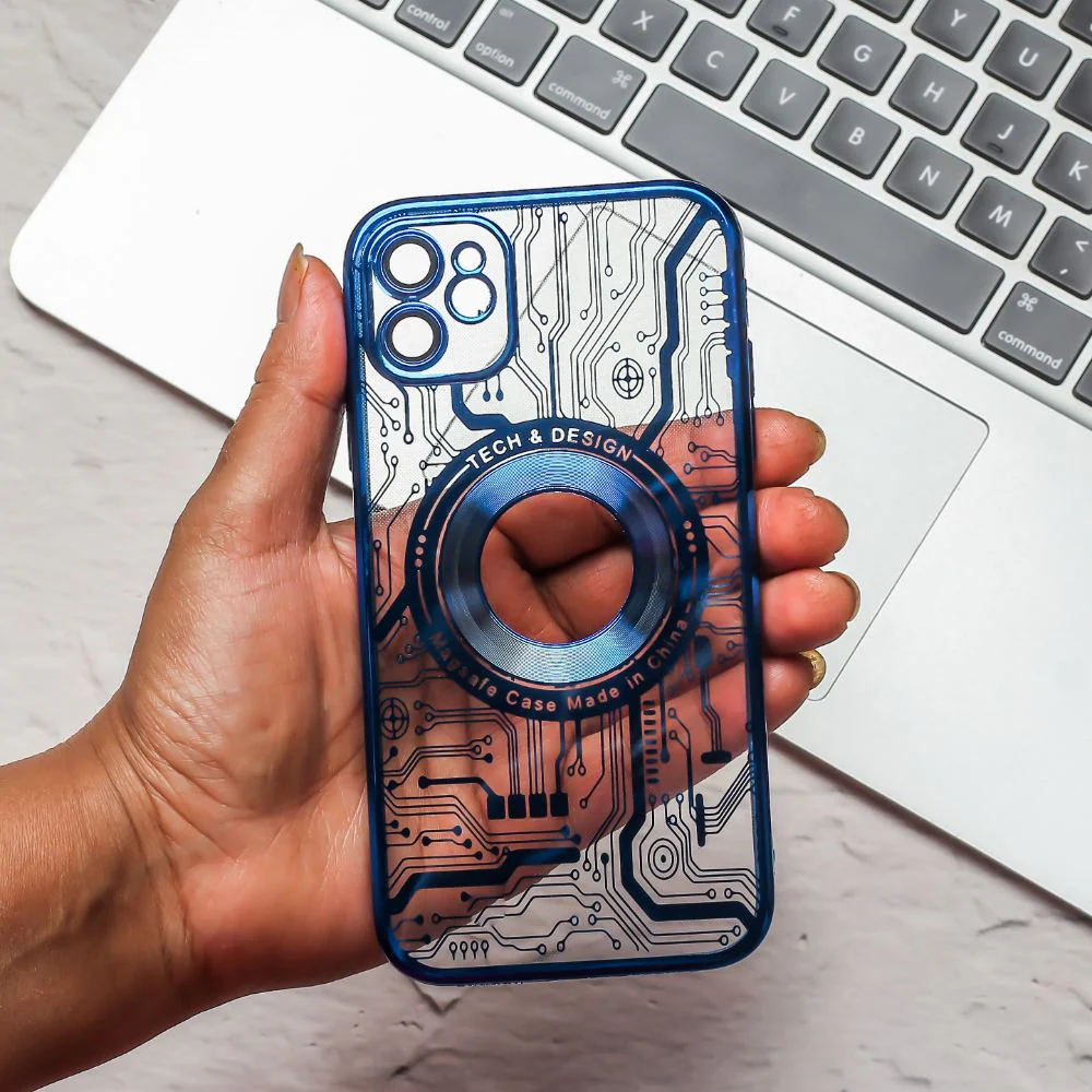 Blue 6D Watch Maschine Logo Cut Transparent Case for Apple iphone 12