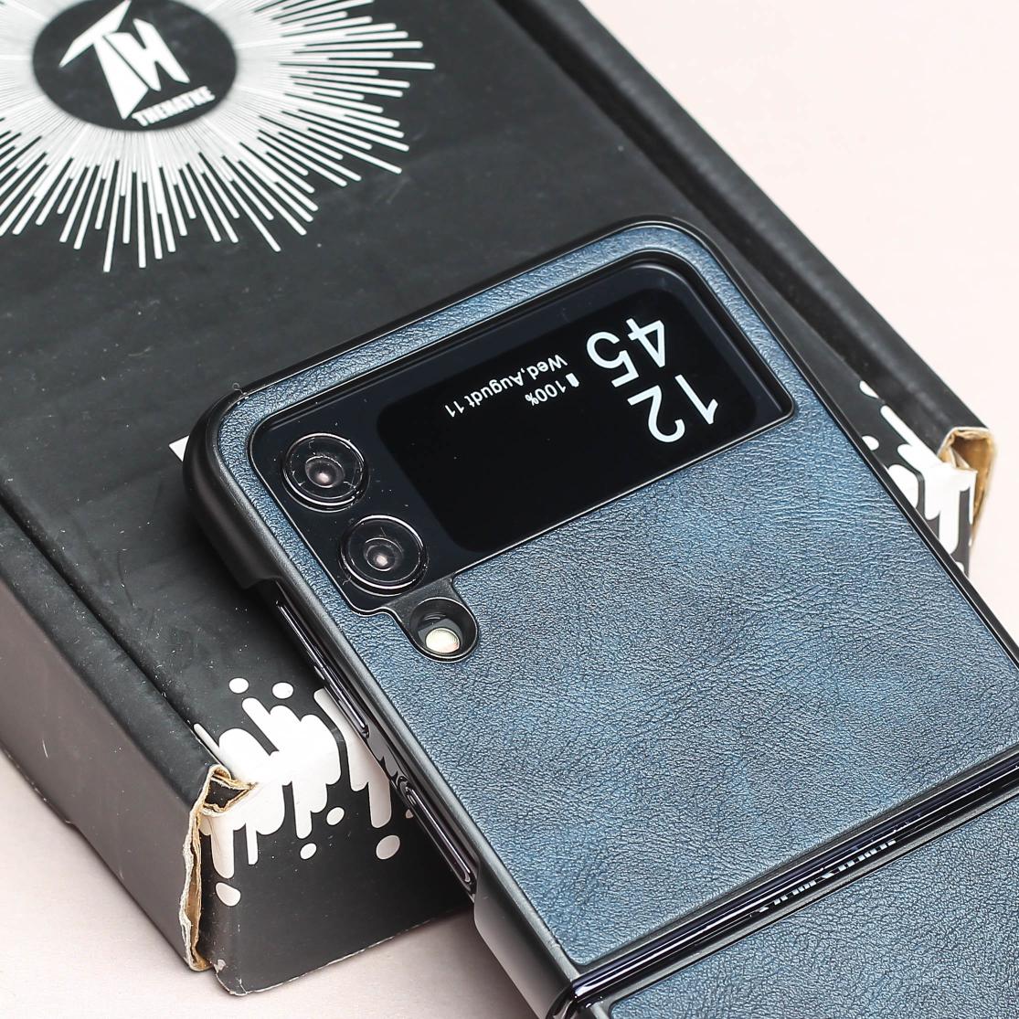 Blue Leather Case for Samsung Galaxy Z FLIP 3 - Image 5