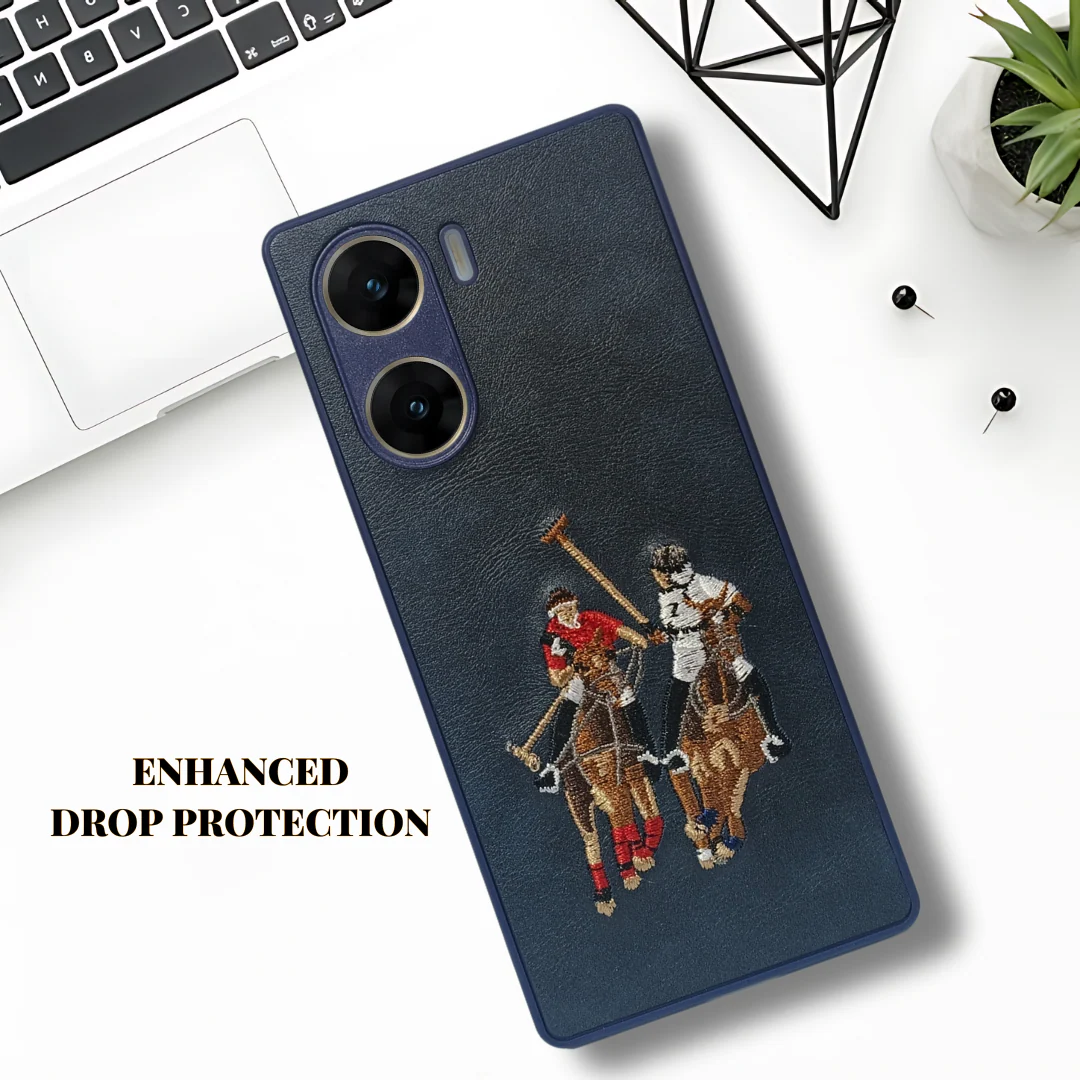 Blue Leather Dual Horse Rider Lion Camera Ornamented for Vivo V29E