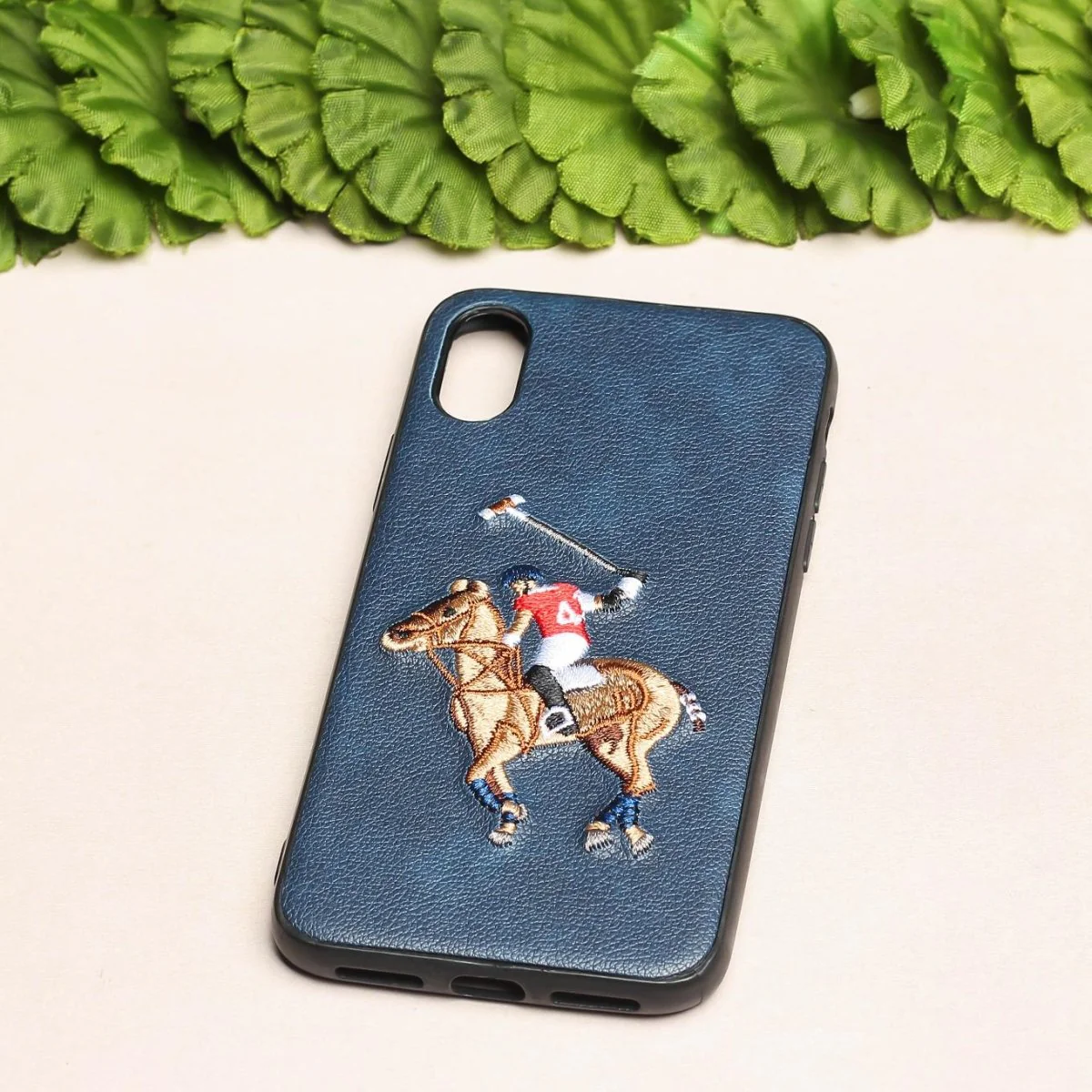 Blue Leather Horse rider Ornamented for Apple iPhone X/xs - Image 2