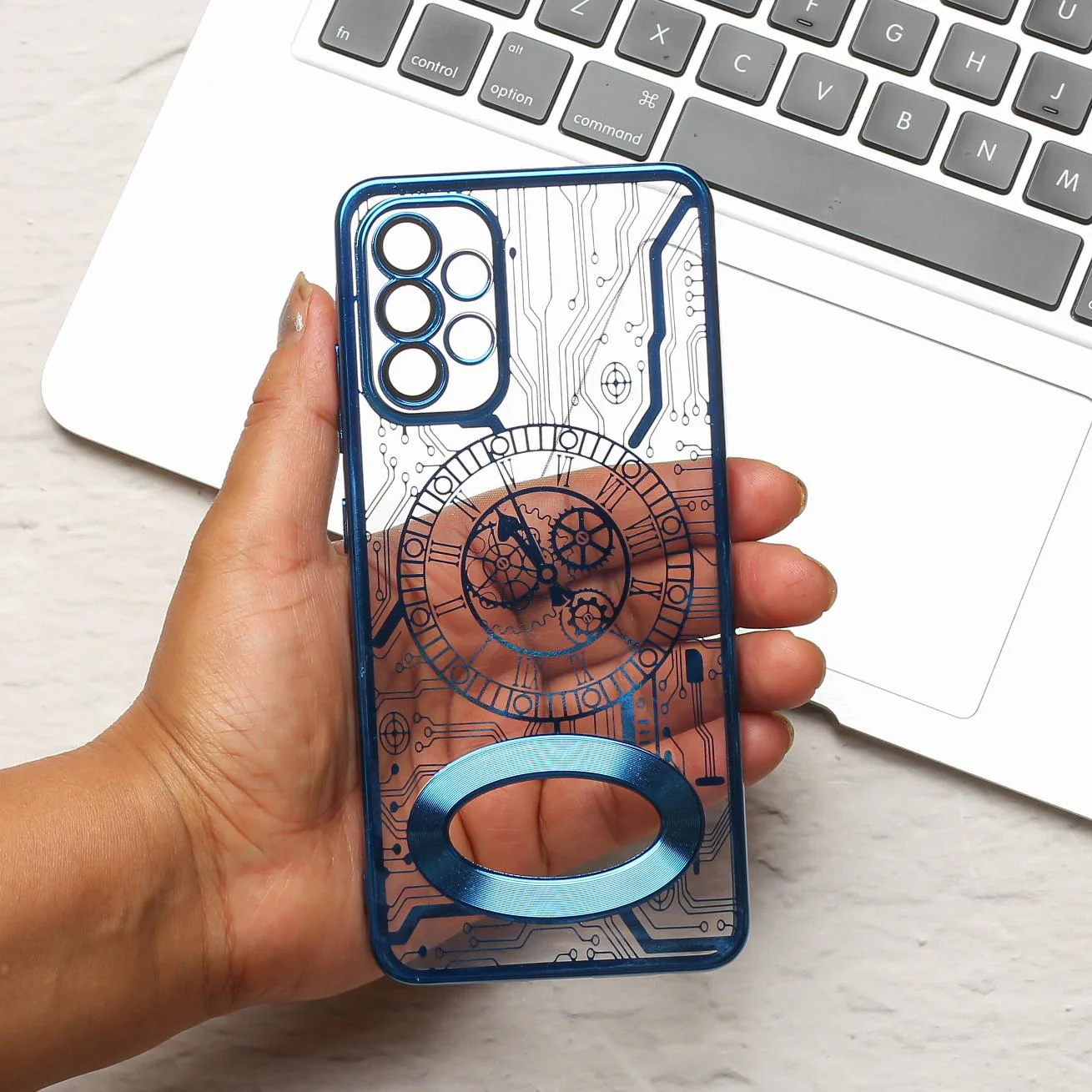 Blue Watch Machine Logo Cut Transparent Case for Samsung A32 4g